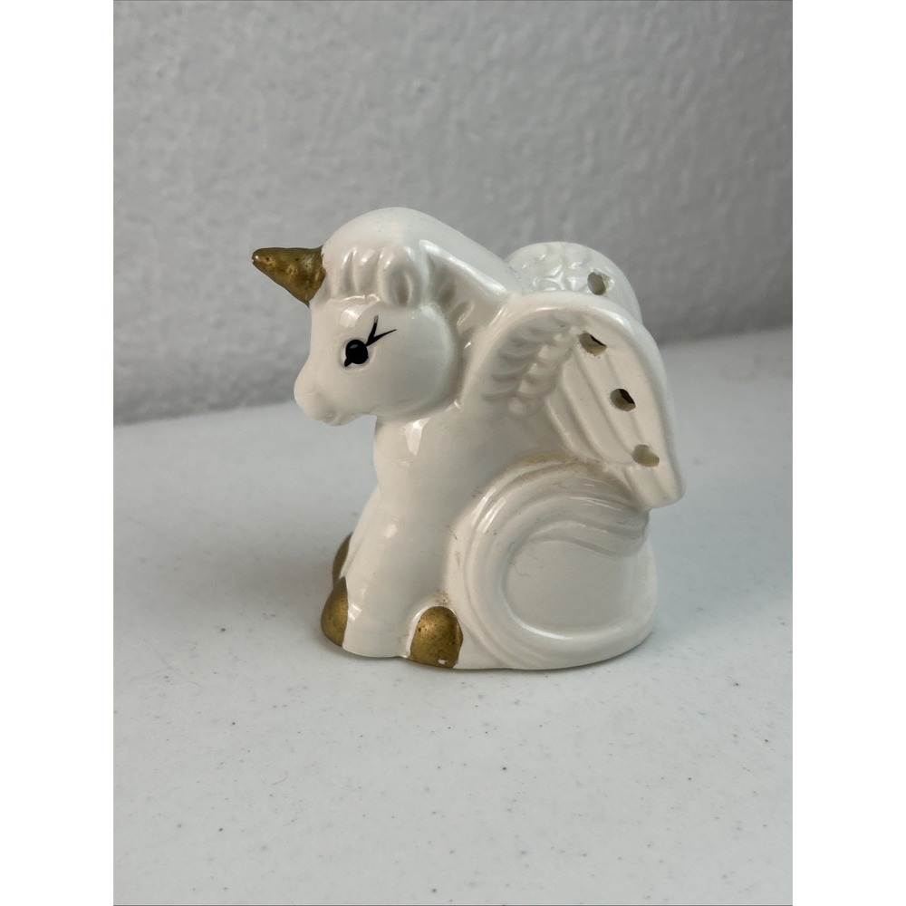Vintage Unicorn Figurine Porcelain White and Gold‎ 3" 1980s